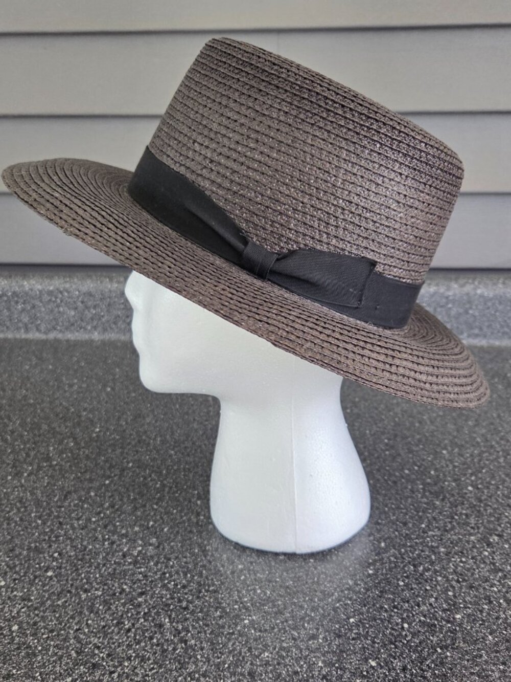 Park Plaza Boater Dark Gray, Black Band, Wide 3" Brim Men’s Size 7 Summer